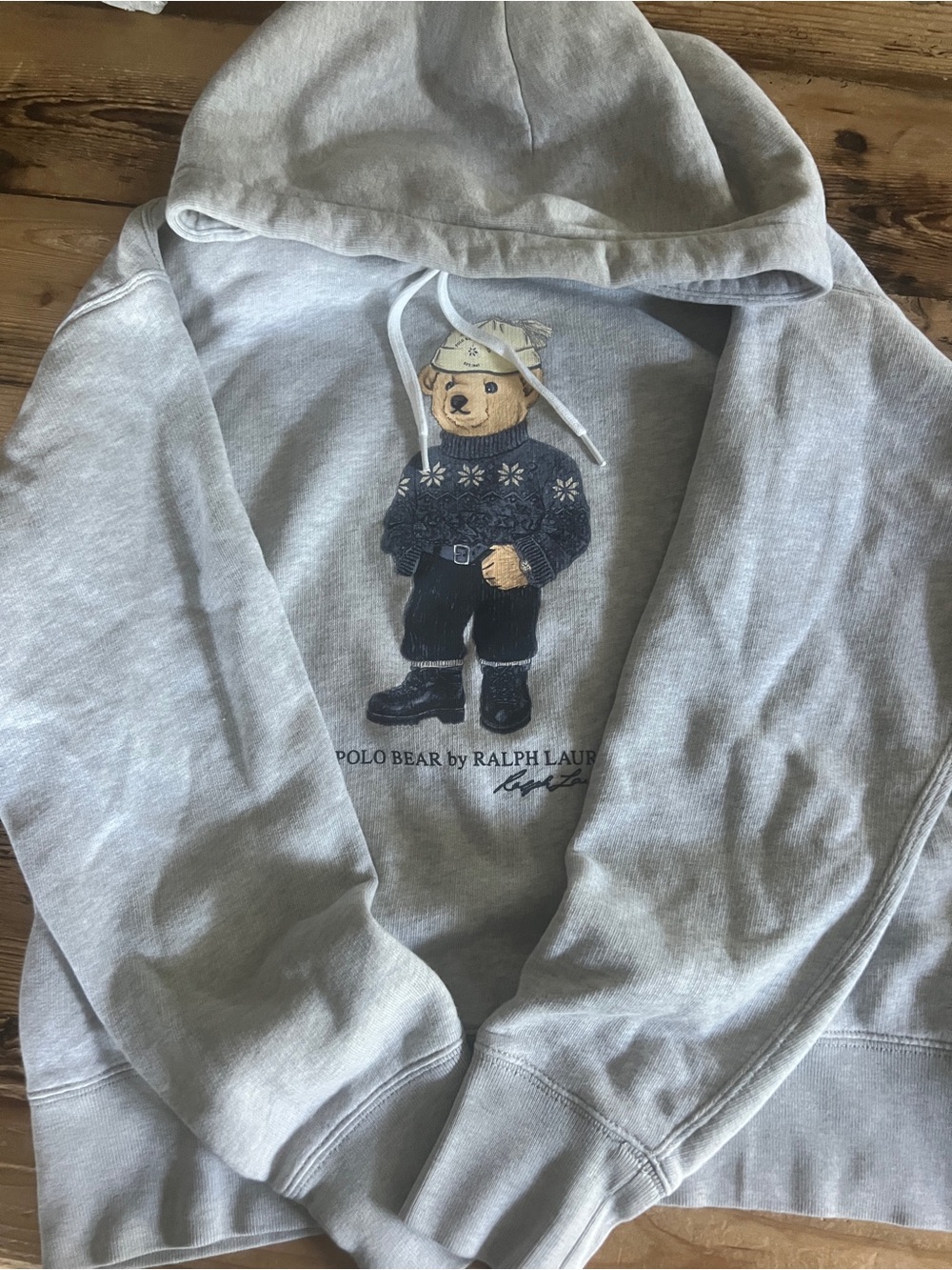 Polo Bear Sweatshirt Hoodie by Ralph Lauren - Light Gray with Navy Bear - Picture 2 of 3